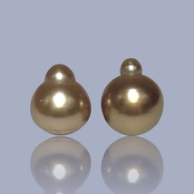 A Pair 11.4 x 14mm 21.8 Carats Deep Gold Philippines South Sea Oval Drop Pearls - £109.49 GBP