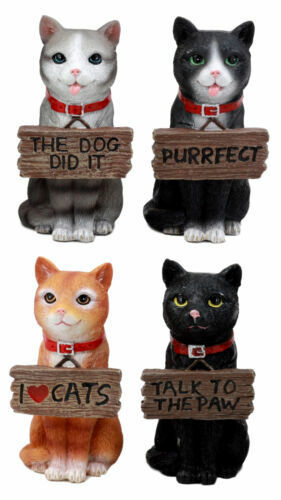 Colorful Feisty Cats Figurine Set 4&quot;H Feline Cats And Kittens Wearing Ta... - $32.95