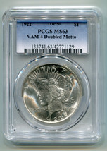 1922 Hot 50 Vam 4 Doubled Motto Peace Silver Dollar Pcgs MS63 Premium Quality Pq - £129.76 GBP