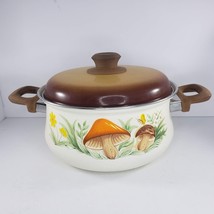 Vintage Retro MCM Mushroom Enamel Pot Lid Whimsical Fairy Garden - £37.59 GBP