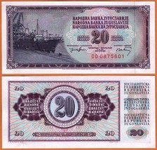 YUGOSLAVIA 1974 UNC 20 Dinara/Dinarjev/Dinari Banknote Paper Money Bill ... - $1.25