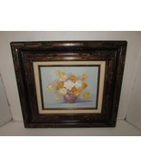 ARTIST HOUSTON FRAMED OIL ON WOOD FLORALS WHITE ORANGE MUSTARD FRAMED 17... - $23.71