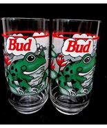 Lot of 2 Budweiser Glass Frog Drinking Glasses Anheuser Busch 16oz Vinta... - $23.71