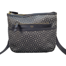 Fossil Crossbody Bag Black Gray Pockets Adjustable Strap Logo Zip Closure - $355.41 MXN