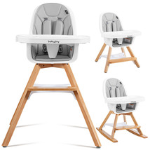 Costway 3-In-1 Convertible Wooden Baby High Chair W/ Tray Adjustable Legs Gray - £155.31 GBP