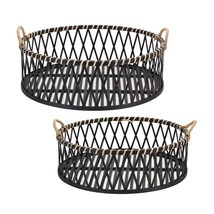 Round Tray (Set of 2) 17.5&quot;D x 5.5&quot;H, 19.5&quot;D x 6.5&quot;H Bamboo/Rattan - £82.58 GBP