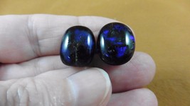 (DE18-65) round Purple blue sparkle + black Dichroic glass post pierced earrings - £15.68 GBP