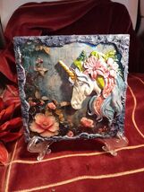 Unicorn Night Magic Mixed Media Ceramic Tile Gift Handmade Wall Decor Gi... - $26.69 CAD