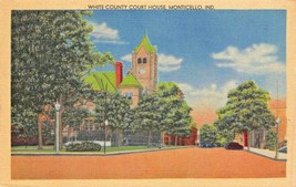 Monticello Indiana ~ Bianco Contea Tribunale Casa 1950POSTCARD - £5.96 GBP