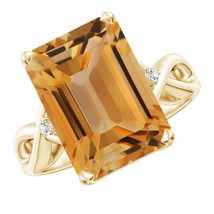 ANGARA Twist Shank Emerald Cut Citrine Statement Ring for Women in 14K Gold - £677.63 GBP