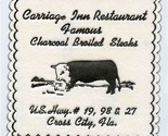 Carriage Inn Restaurant Paper Coaster Cross City Florida 1960&#39;s Broiled ... - $15.84