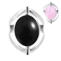 Two in One Flip Black Onyx and Pink Shell Oval Sterling Silver Ring-7 - £17.05 GBP