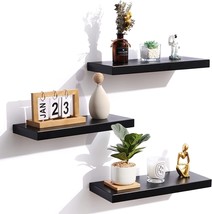 Floating Shelves, Black Wood Wall Mounted Shelves With Invisible Bracket... - £29.79 GBP