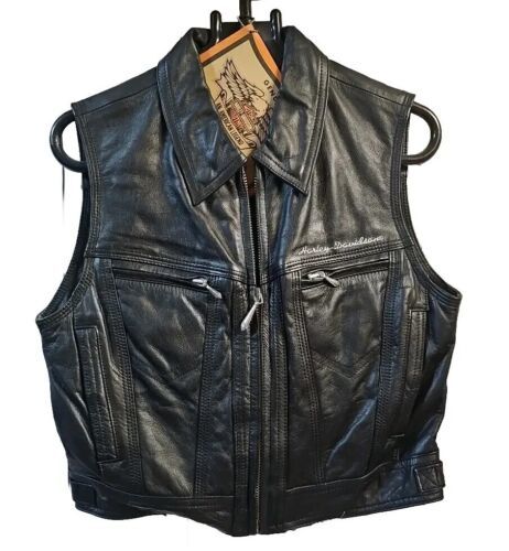 Harley Davidson Vest Black Leather Womens Biker Zip Size Small New NWT - $98.95