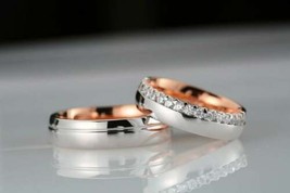Unisex 0.44CT Diamond Wedding Eternity Band Ring Set 18k Two Tone Gold Over - £160.76 GBP
