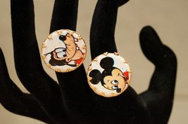 Vintage Disney Mickey Mouse Pluto Tin Litho Metal Adjustable Gumball Rings - £35.60 GBP