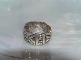 Vintage Rustic Carved X with Row of Circles Wide Nonmagnetic Silver Band Ring - £13.82 GBP