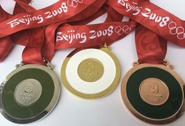 2008 Beijing Olympic Souvenir Medals set : Gold, Silver, Bronze w ribbons - £56.81 GBP