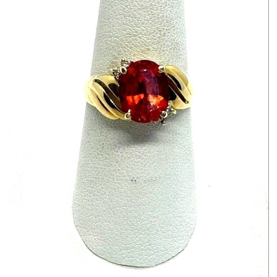 14K YELLOW GOLD PINK SAPPHIRE AND DIAMOND RING SIZE 8.5 SKY Item image 2