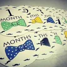 Monthly baby stickers. Bowtie bodysuit month stickers. mustache, boys, gentleman - £6.33 GBP