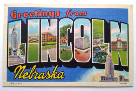 Greetings From Lincoln Nebraska Postcard Large Big Letter Curt Teich Unused - £10.65 GBP