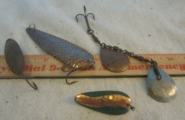 vintage lot of 4  Fishing Lures Spoons silver BRASS MINNOW - $18.00