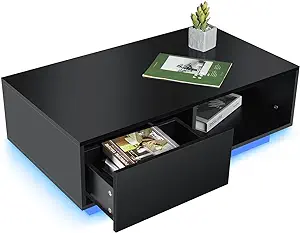 Small Led Coffee Tables For Living Room Black Coffee Table With Led Ligh... - £273.36 GBP
