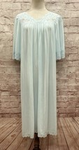 Vtg 80s Shadowline Womens Nightgown Aqua Blue Lace Trim 100% Nylon Size M - $42.00