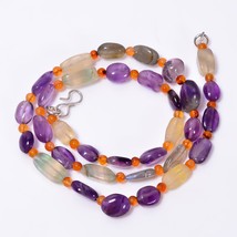 Amethyst Fluorite Carnelian Smooth Beads Necklace 3-14 mm 18&quot; UB-8626 - £8.69 GBP