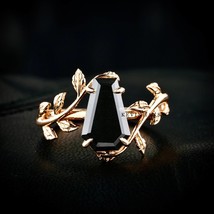 3.5 CT Coffin Cut Black Moissanite Diamond Engagement Ring, 18K Rose Gold Vintag - £159.87 GBP+