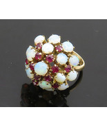 14K GOLD - Vintage Fire Opal &amp; Ruby Victorian Cocktail Ring Sz 6.5 - GR068 - $1,820.03 CAD