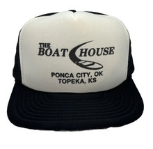 Vintage The Boat House Hat Cap Snap Back Black Mesh Trucker Ponca City O... - $19.79