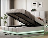 Merax Modern Upholstered Lift Up Bed Frame with LED Lights and USB Charg... - £434.26 GBP