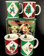 Set of 4 WELCOME WINTER  Stoneware Coffee Tea Mug Ro Gregg Christmas - $24.99