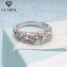 Vintage Rings For Women Palace Pattern Silver Color Wedding Engagement Ring Zirc - £11.46 GBP