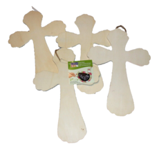 4 LOT ART MINDS 12” UNFINISHED WOOD CROSS PLAQUES TO PAINT DECORATE STAIN - £6.39 GBP