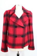 Talbots 8 Red Black Check Fuzzy Wool Alpaca Blend Double Breasted Jacket - £34.16 GBP
