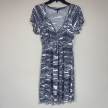 Daisy Fuentes Boho Blue White Dress Fit &amp; Flare Women&#39;s Medium Workwear - £25.10 GBP