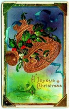 Shiny Gold Bell Holly Ribbon A Joyous Christmas 1913 DB Postcard I7 - £5.38 GBP