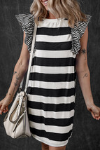 Black Stripe Contrast Ruffled Sleeve T-shirt Dress - $14.10