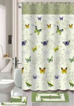 Kashi Home Maria 15pc Butterfly Printed Bathroom Accessory Shower Curtain &amp; Rugs - £22.35 GBP