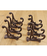 8 BROWN RUSTIC COAT HOOKS ANTIQUE STYLE CAST IRON 4.5&quot; WALL DOUBLE RESTO... - $35.99