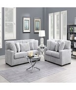 Towcester Modern Grey Fabric Sofa and Loveseat with Striped Pillows - $1,478.00