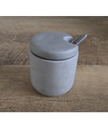 Sur La Table Matte Gray Stoneware Salt Cellar w/Spoon Jam, Honey, Sugar - $17.81