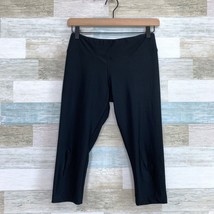 Bally Fitness Cropped Yoga Leggings Solid Black Mid Rise Barre Womens Small - $12.86
