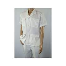 Men 2pc Stacy Adams leisure suit guayabera traditional matching Set 2201 White image 5