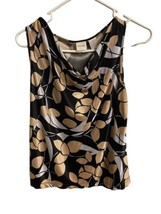 Merona Top Womens Medium Leaf Pattern  Sleeveless Stretchy Gold Black Gray Care - £5.89 GBP