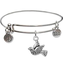 Bangle Bracelet and Dove With Olive Branch Charm - $12.75