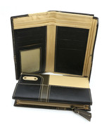 Bifold Black &amp; Beige Genuine Leather Large Compact Wallet w Side Zipper ... - $24.34 CAD