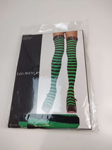 Leg Avenue Striped Thigh Highs With Belt Buckels Green Black Style 6614 - £7.46 GBP